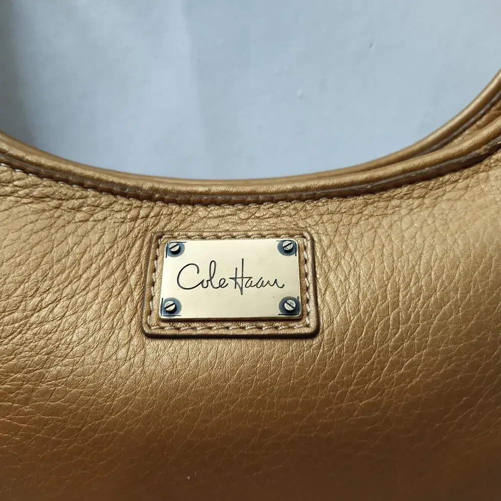 Cole Haan Metallic Brown Leather Zipper Closure Hobo Shoulder Bag